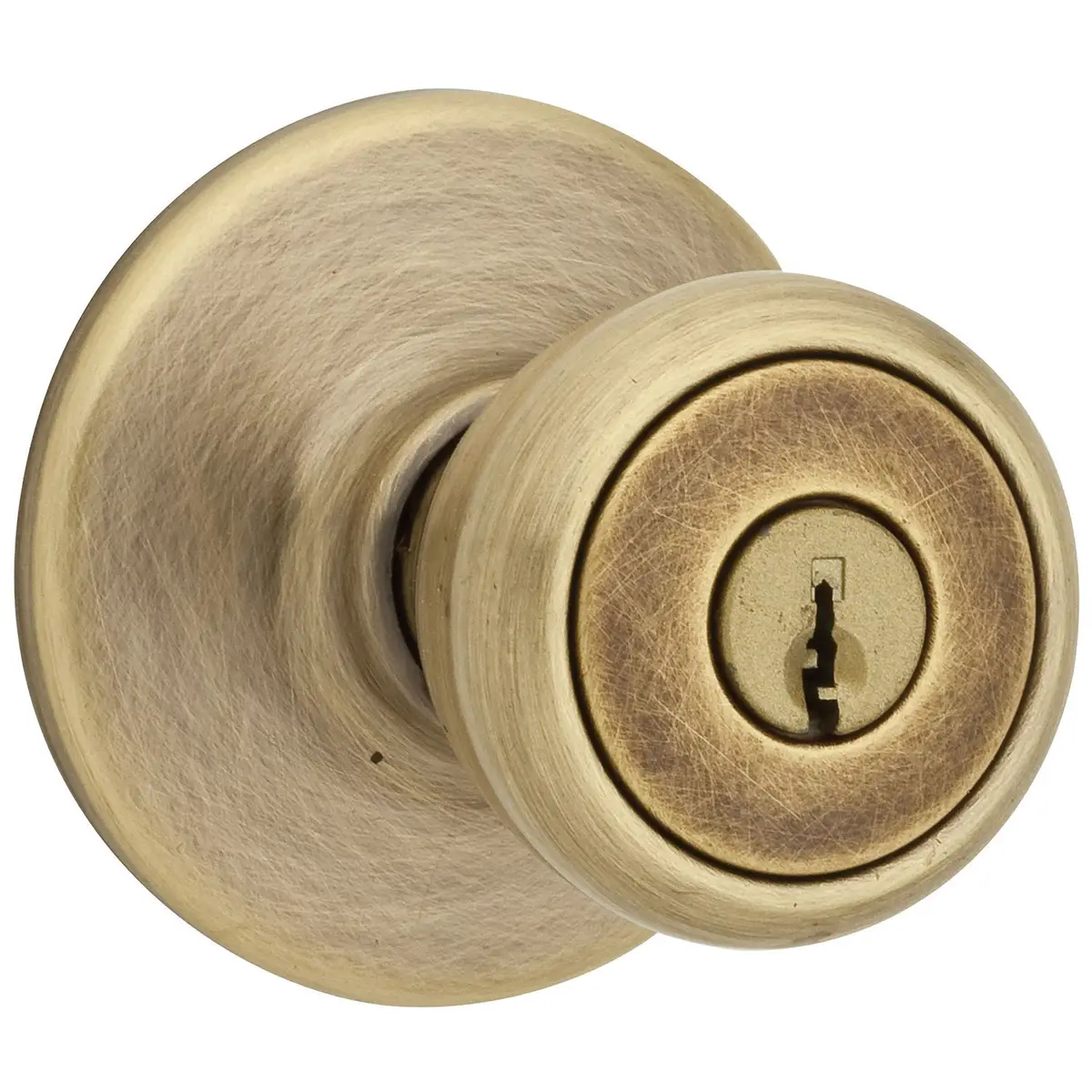 KWIKSET Tylo Keyed Entry Knob in Antique Brass