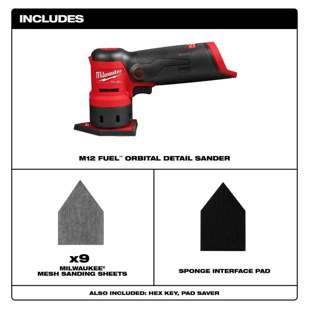 Milwaukee M12 FUEL Orbital Detail Sander - Bare Tool