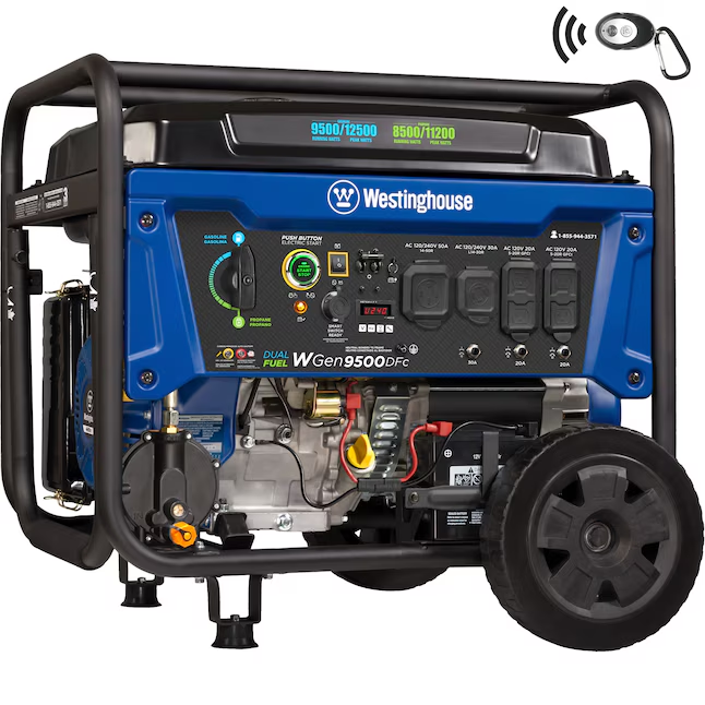 Westinghouse WGen9500DFc Remote Electric Start 12500 / 9500-Watt Dual Fuel (Gasoline/Propane) Portable Generator - WGEN9500DFC