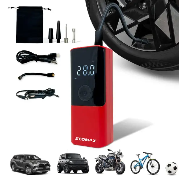 ECOMAX 12.6 Volt Portable Digital Cordless Inflator for Tires up to 150 PSI with Auto-Stop