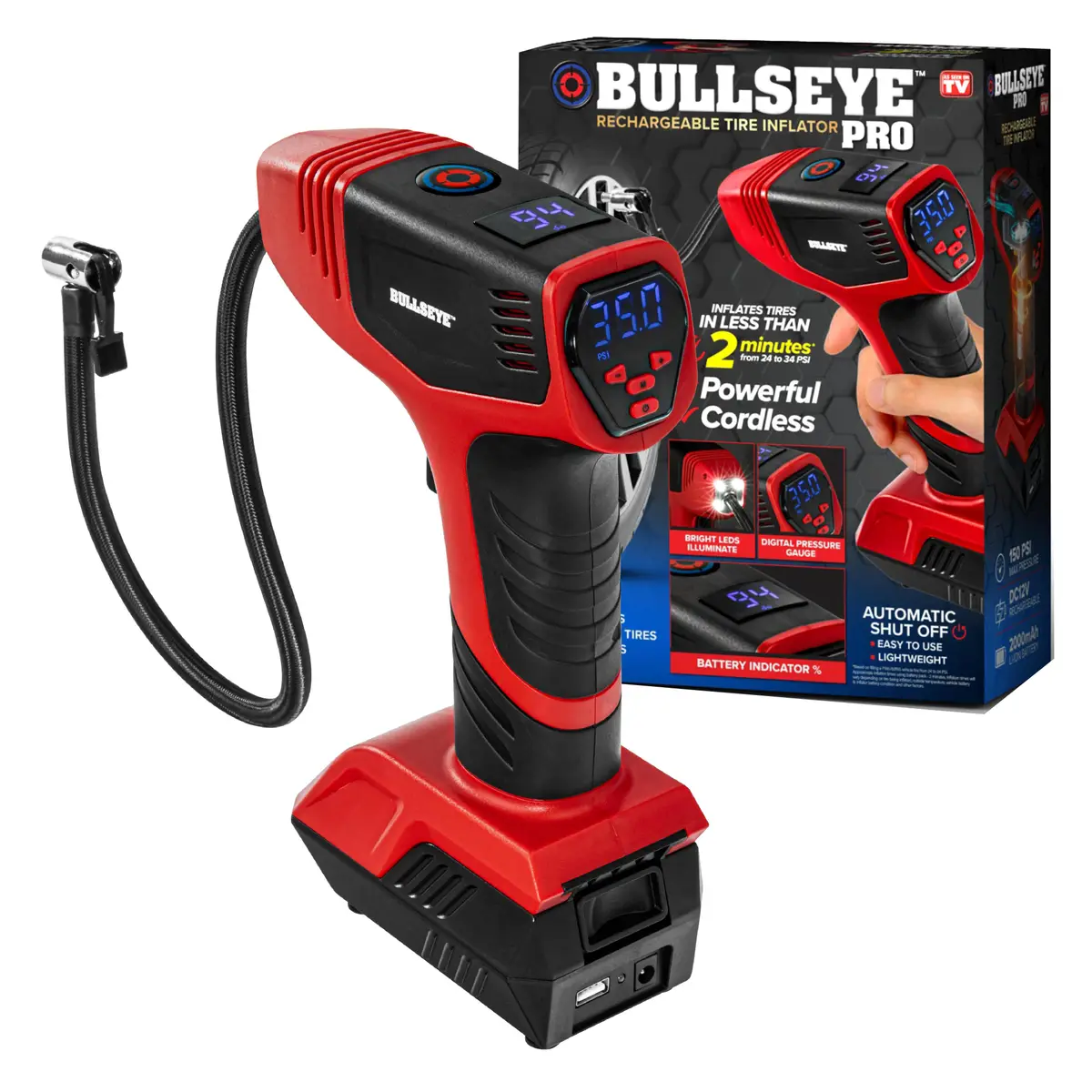 Bullseye Pro 12V Portable & RechargeableTire Inflator