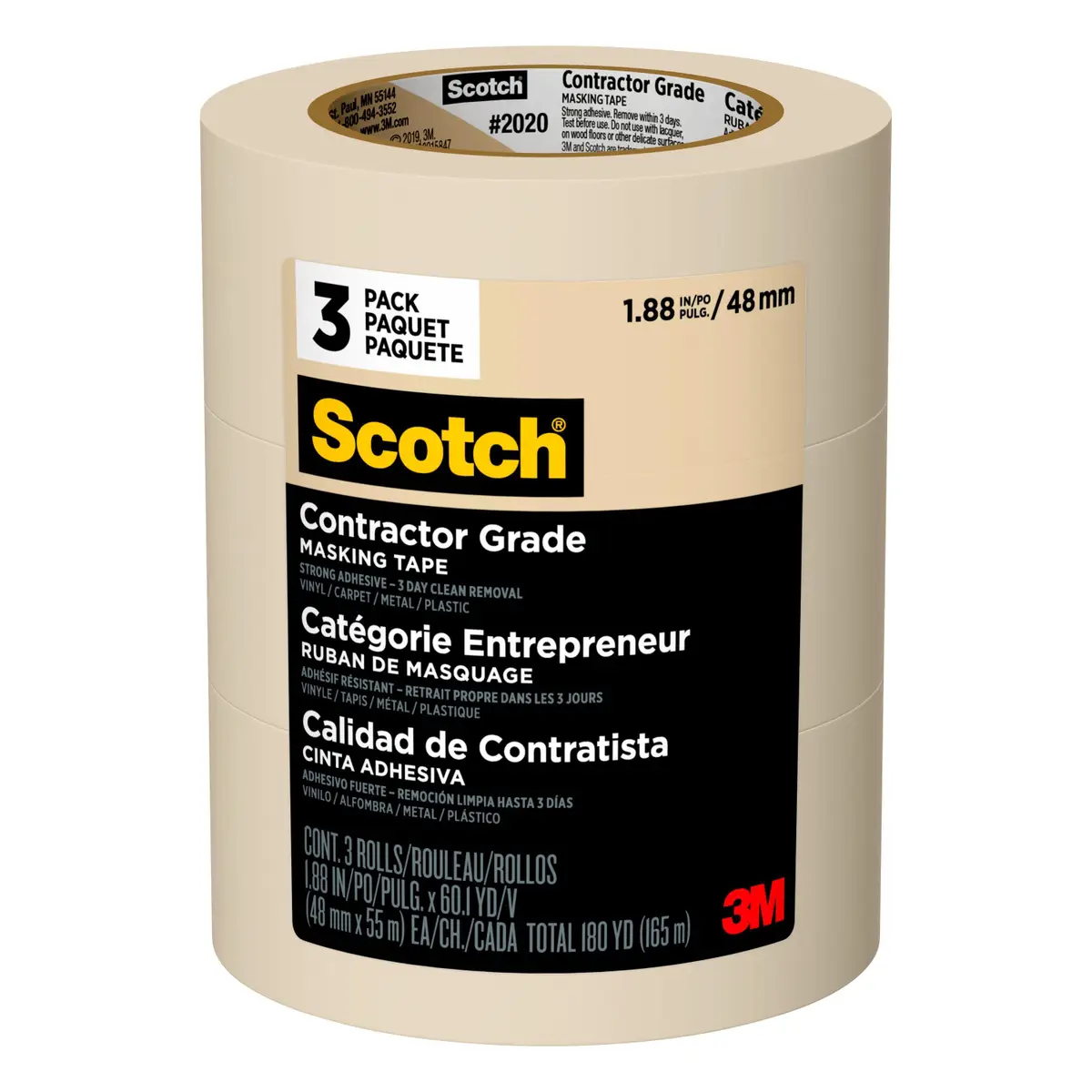 SCOTCH 3-Pack 1.88" x 60.1 yd Contractor Grade Masking Tape