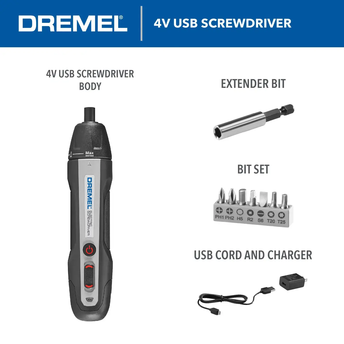 Dremel Cordless 4V USB Rechargeable Electric Screwdriver