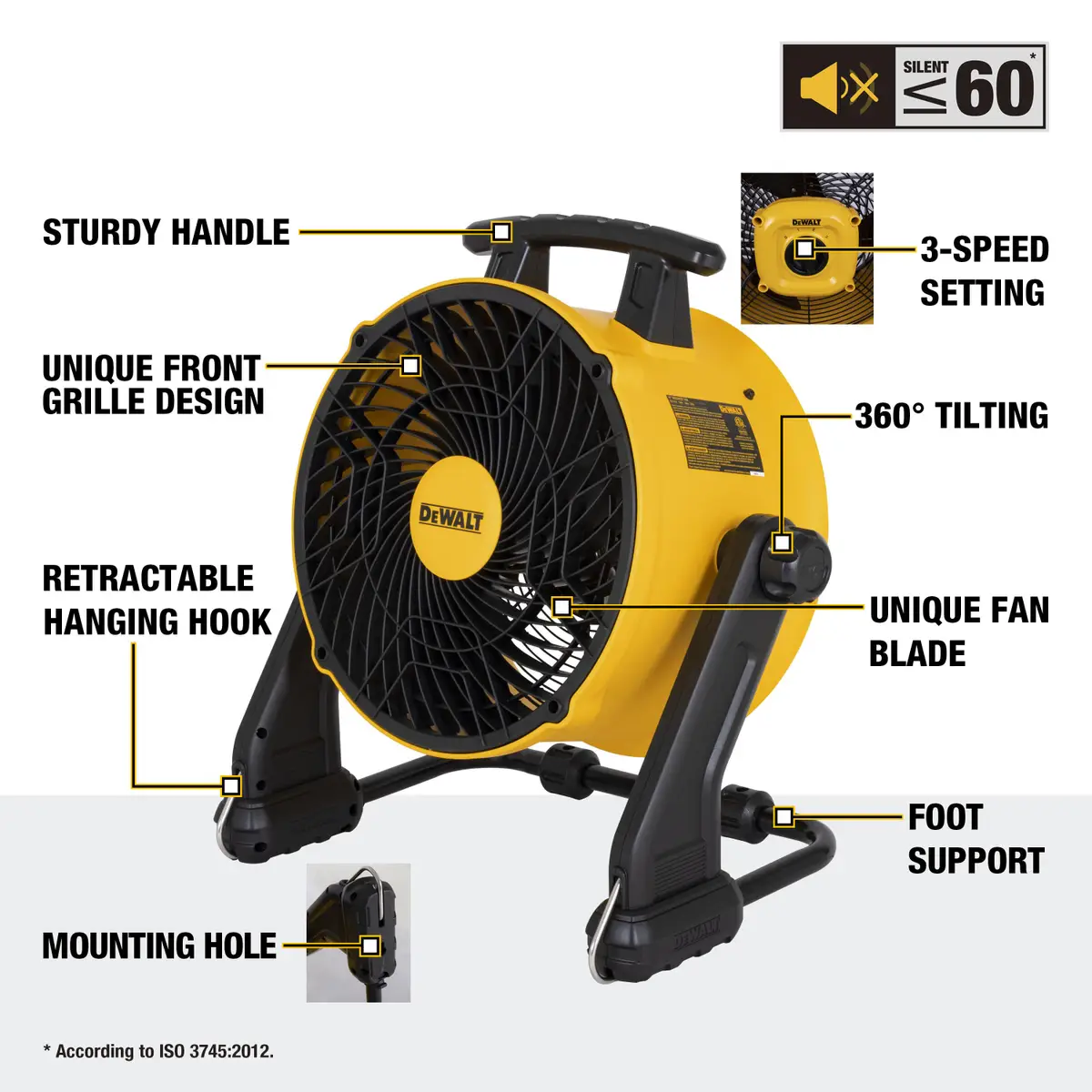 DEWALT 16 in. Yellow 3 Speed Benchtop and Hanging Drum Fan