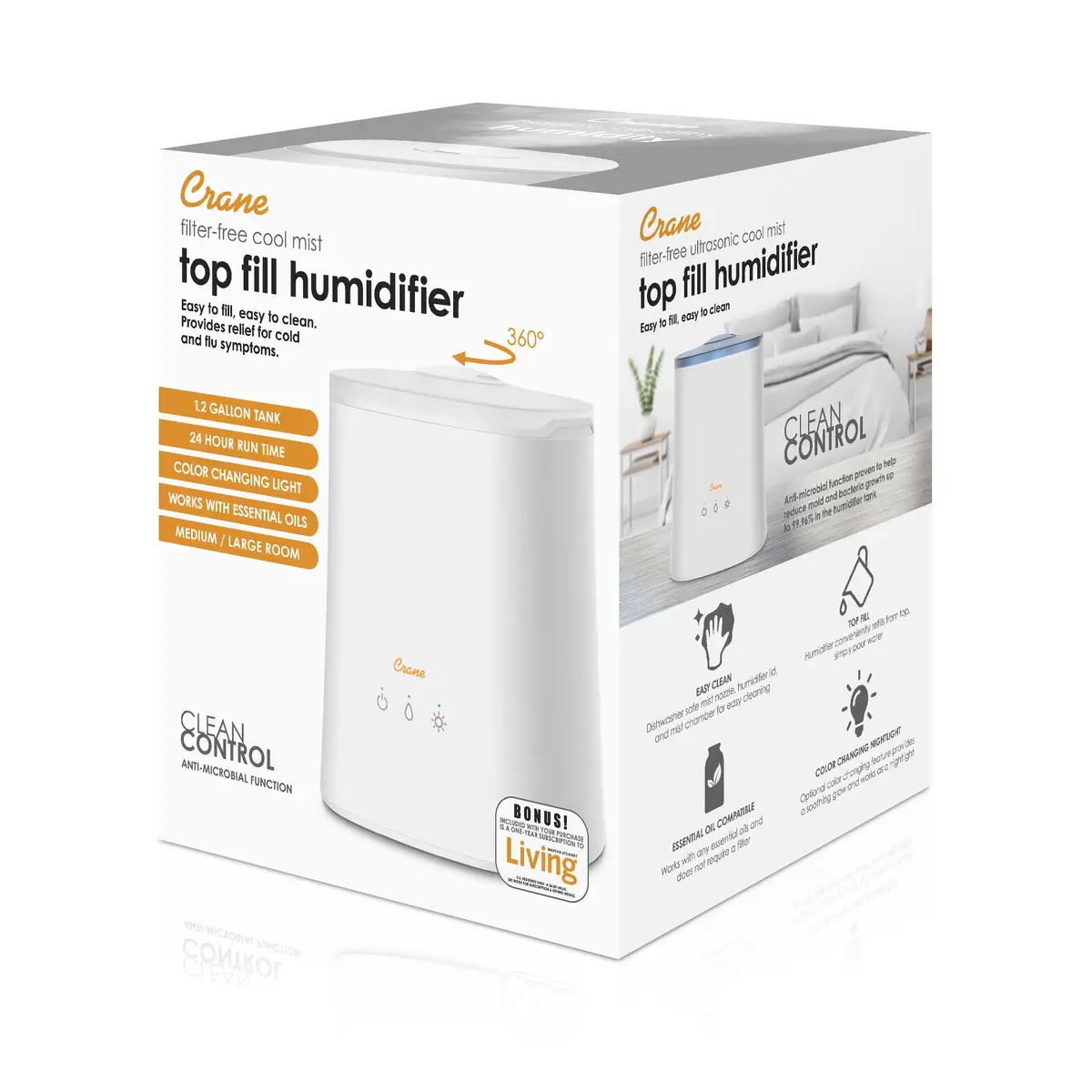 CRANE 1.2 Gallon Cool Mist Top Fill Humidifier and Aroma Diffuser