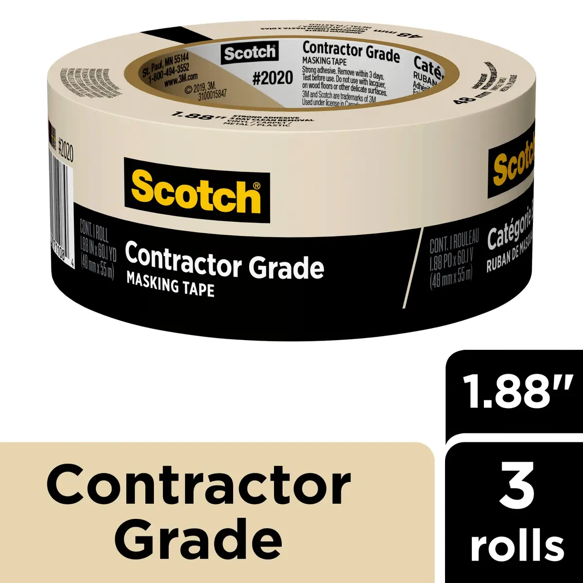SCOTCH 3-Pack 1.88" x 60.1 yd Contractor Grade Masking Tape