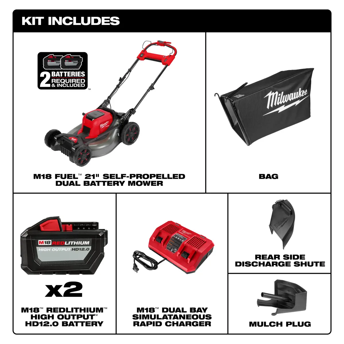 MILWAUKEE M18 FUEL 21" Self-Propelled Dual Battery Mower Kit