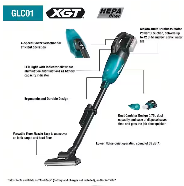 Makita 40V max XGT Brushless Cordless 4-Speed HEPA Filter Compact Vacuum, Tool Only
