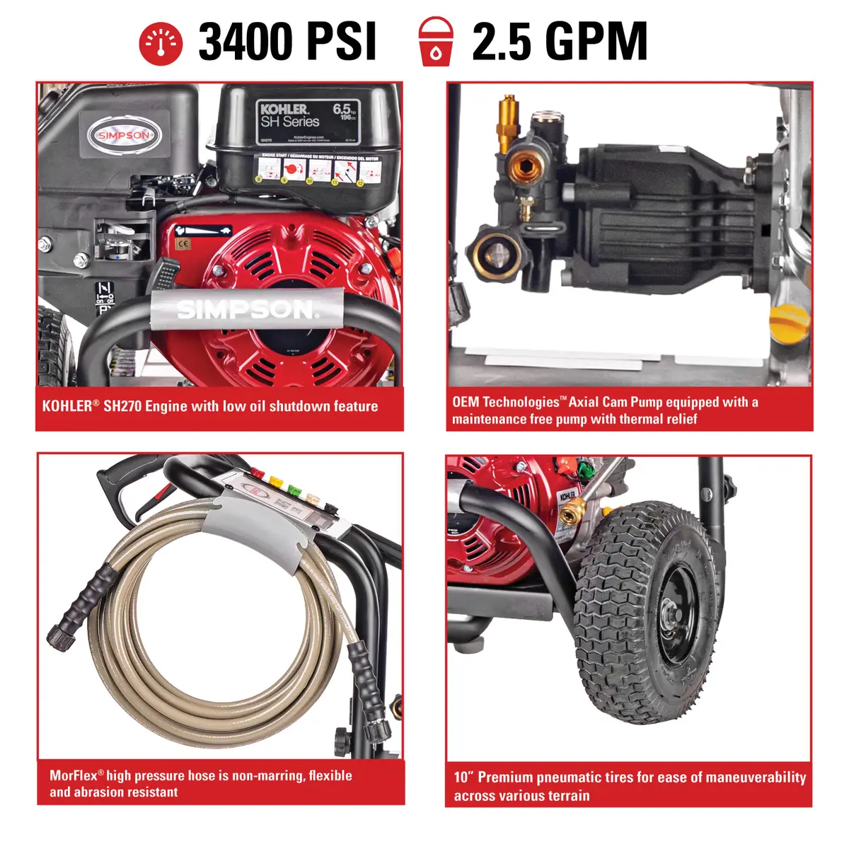 SIMPSON 3400 PSI 2.5 GPM Cold Water Premium Residential Gas Pressure Washer