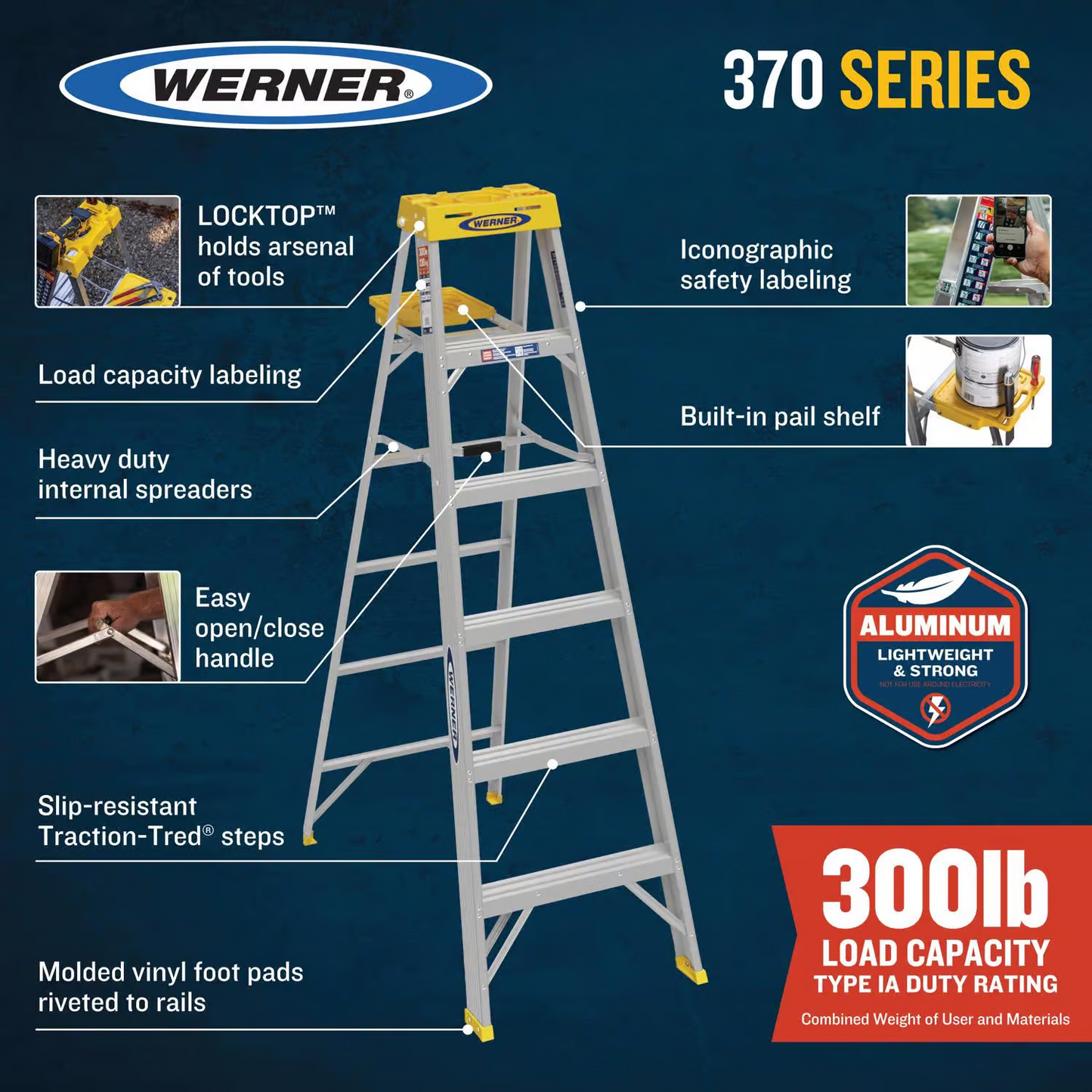 Werner 10 ft. H Aluminum Step Ladder Type IA 300 lb. capacity