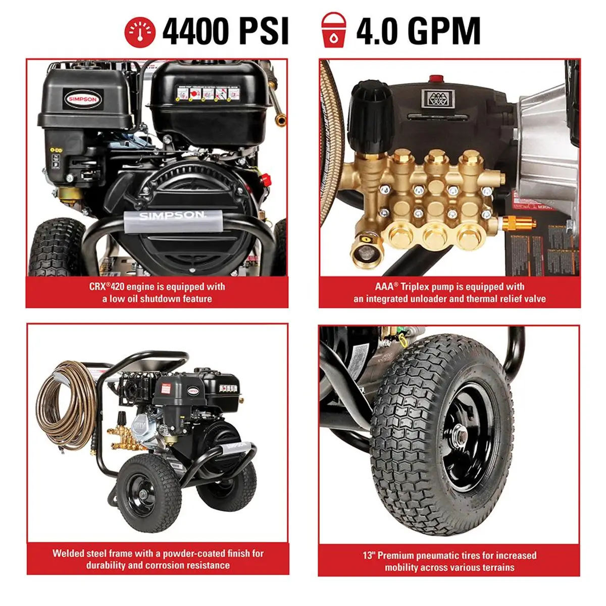 SIMPSON 4400 PSI at 4.0 GPM CRX 420 with AAA Triplex Plunger Pump Cold Water Professional Pressure Washer
