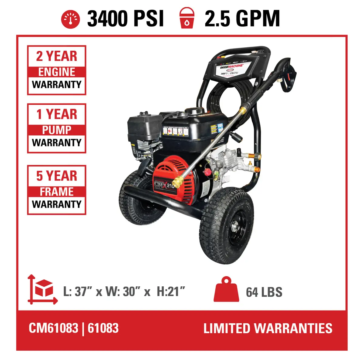 SIMPSON 3400 PSI at 2.5 GPM CRX210 Cold Water Residential Gas Pressure Washer