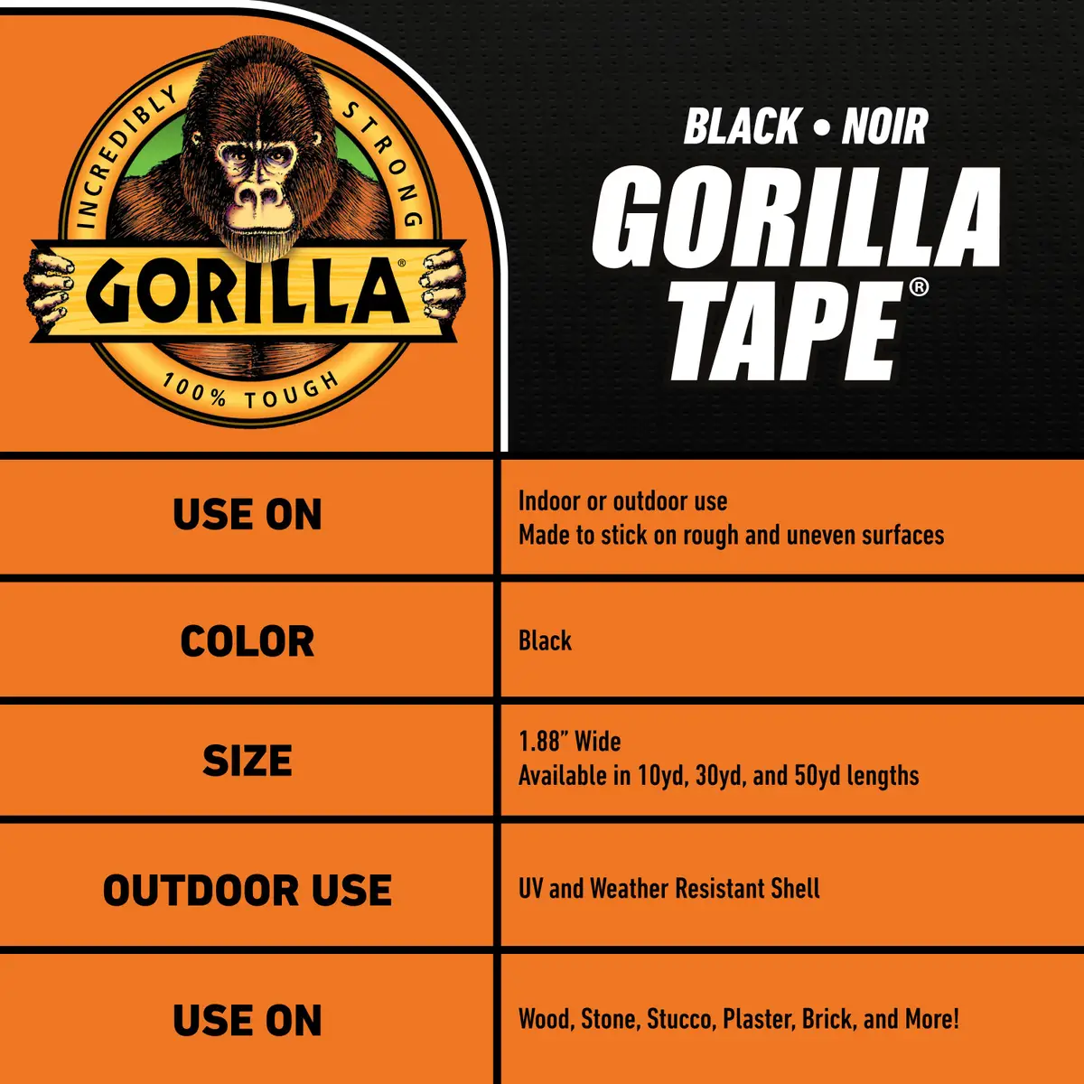 GORILLA 30 yd Black Tape
