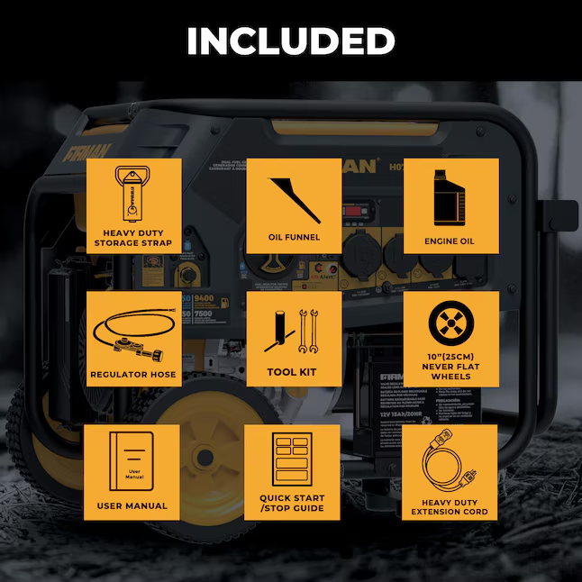 Firman Hybrid 9400 / 7500-Watt Dual Fuel (Gasoline/Propane) Portable Generator - H07553