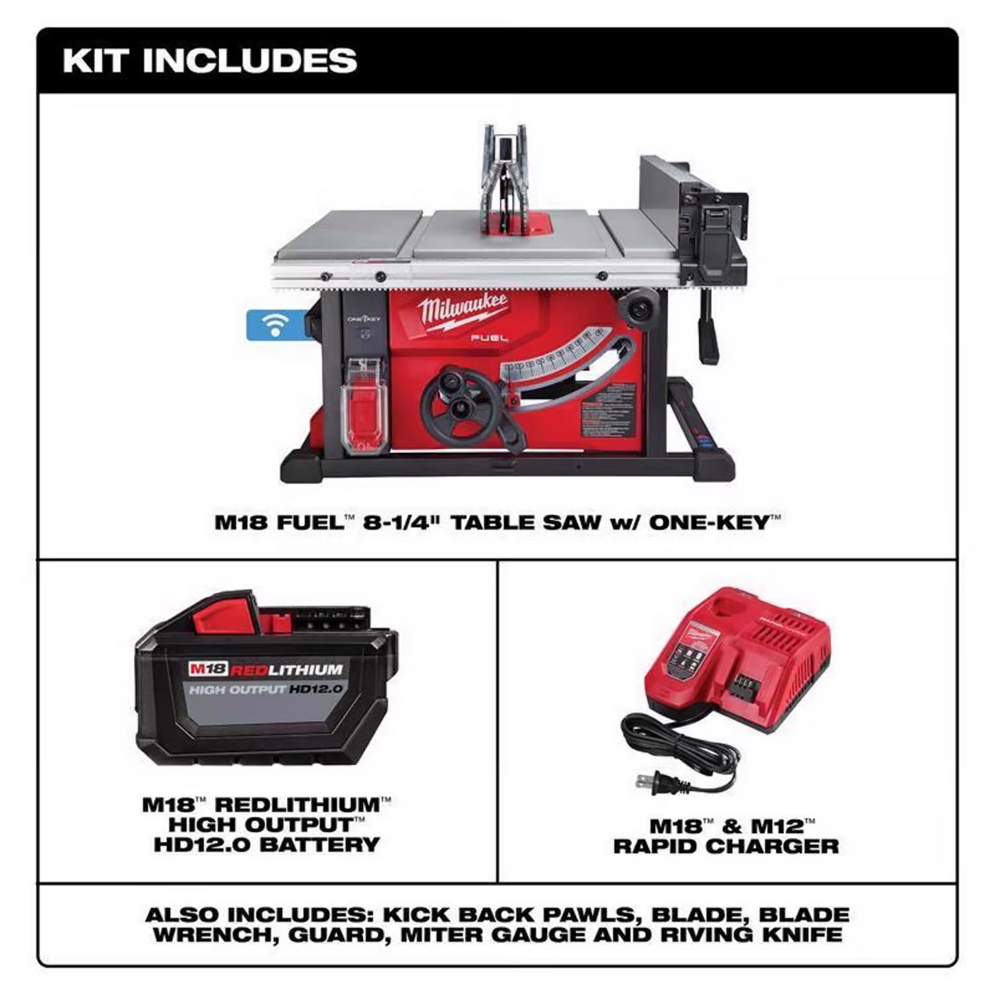 Milwaukee M18 FUEL Cordless 8-1/4 in. Table Saw Kit with Battery & Charger
