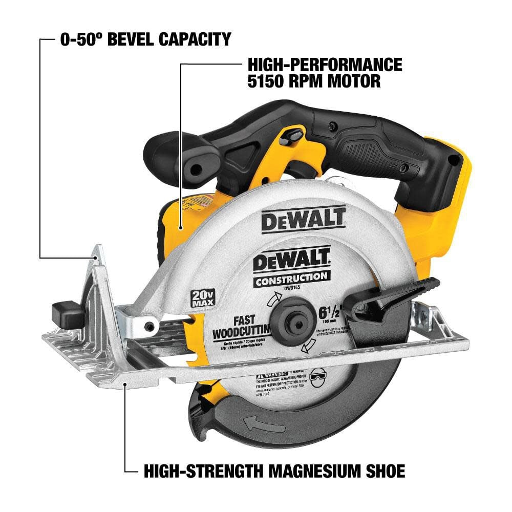 DEWALT Circular Saw 20V Max 6 1/2inches (Bare Tool) - DCS391B