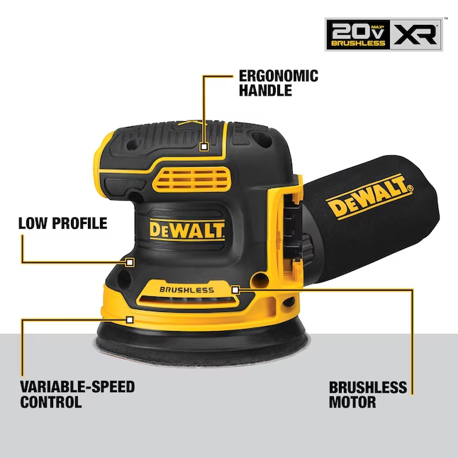 DEWALT 20 Volts Brushless Variable Random Orbital Cordless Sander with Dust Management (Battery Included)