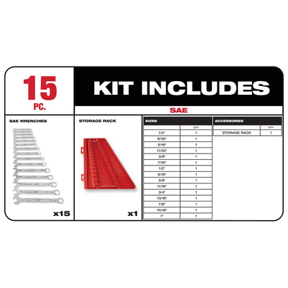 Milwaukee 15-Piece Combo Wrench SAE Kit