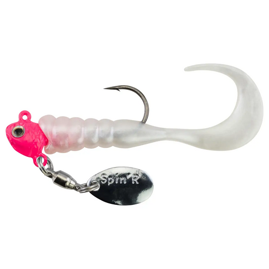 JOHNSON 1/8 oz Crappie Buster Spin'R Grub Pink Head Pearl White Body