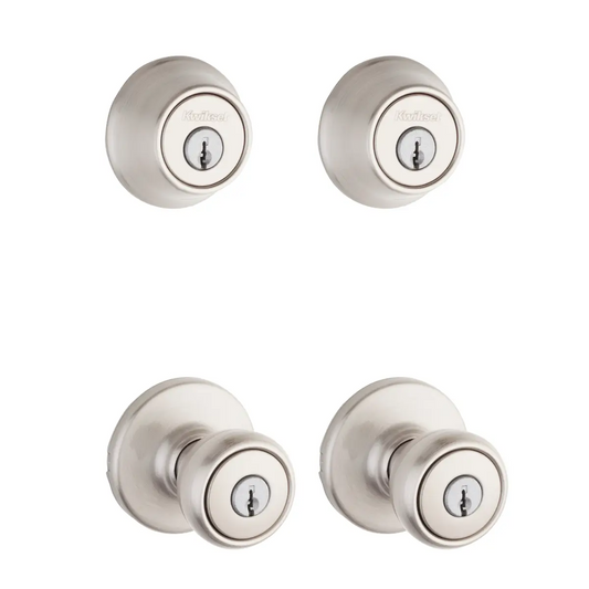 KWIKSET 242 Tylo Keyed Entry Knob and Single Cylinder Deadbolt Project Pack in Satin Nickel