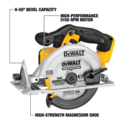 DEWALT Circular Saw 20V Max 6 1/2inches  (Bare Tool) - DCS391B